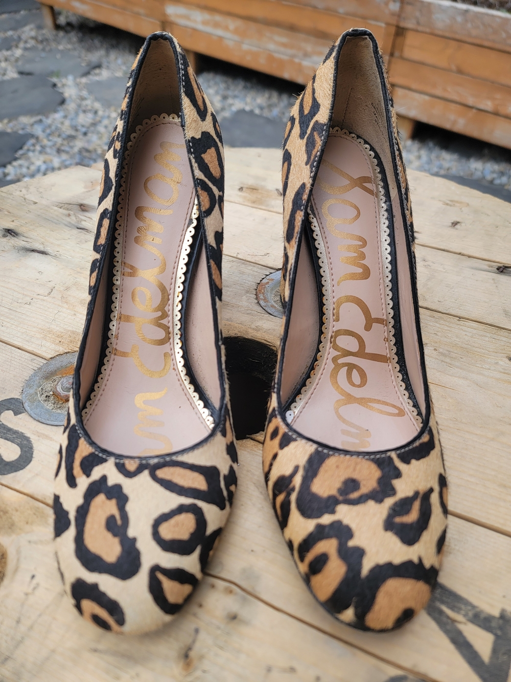 Sam Edelman Leopard Print Chunky Heel Pumps - Tan/Black Womens Size 8 - Picture 2 of 7